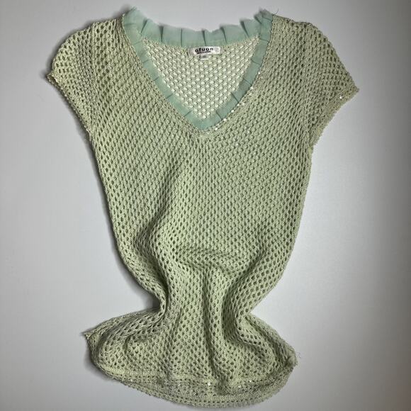 Rare Seafoam Mesh Net Top Mermaid Fairycore Whimsical Sheer Ruffle Y2K S Glitter - Picture 3 of 9